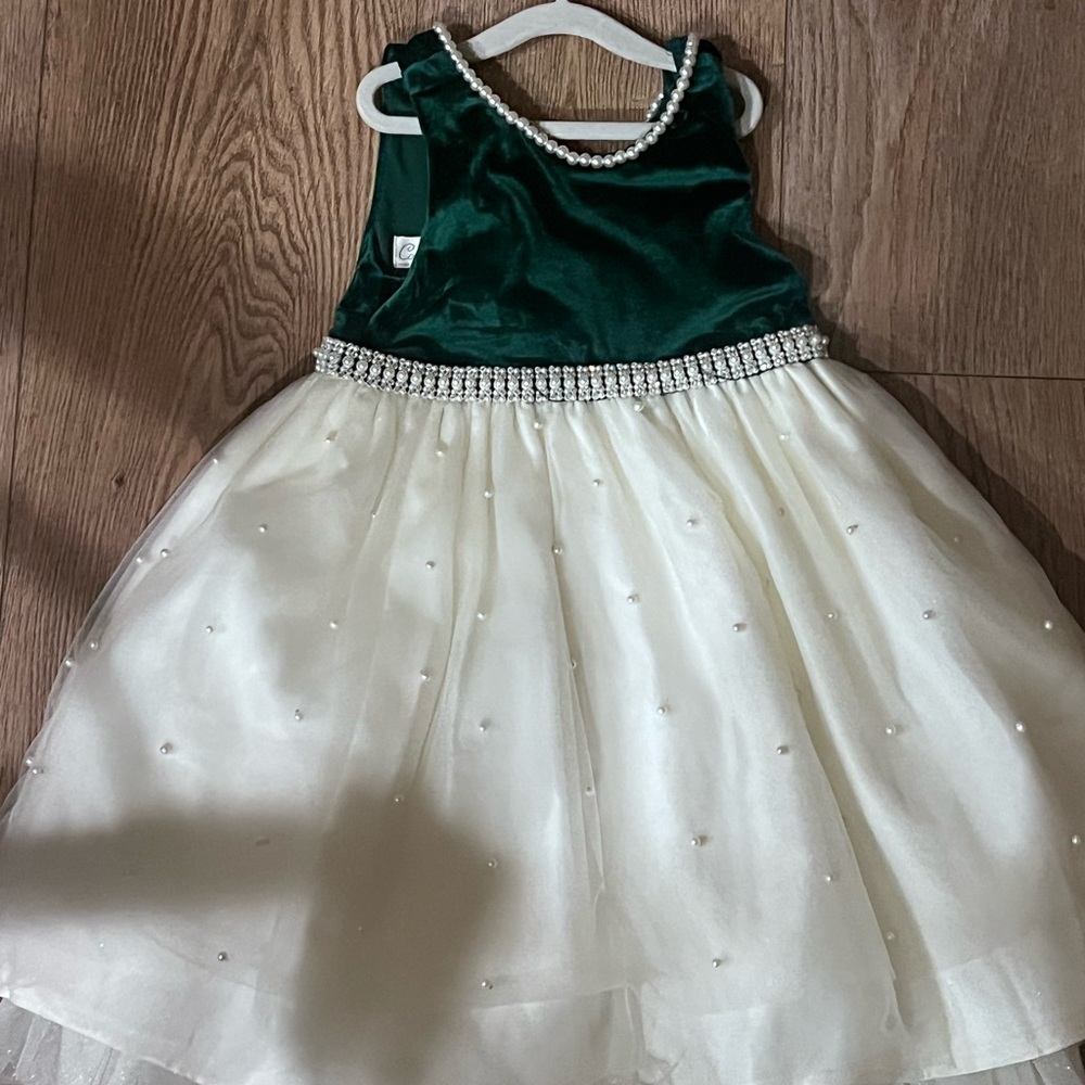 Elegant Green and White Kids Dress